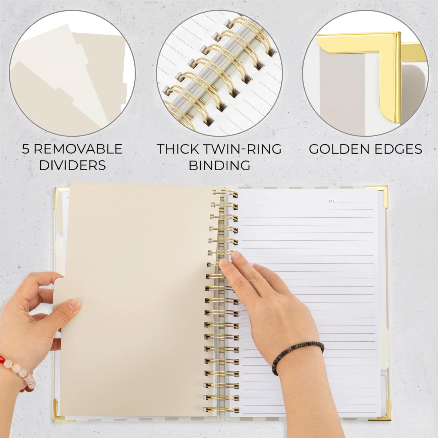 Aesthetic Thick Spiral Notebook With Tabs - Premium Journal For Women Size B5 - College Ruled Note Book With 300 Lined Pages and Dividers - Perfect For Writing And Staying Organized at Work or School