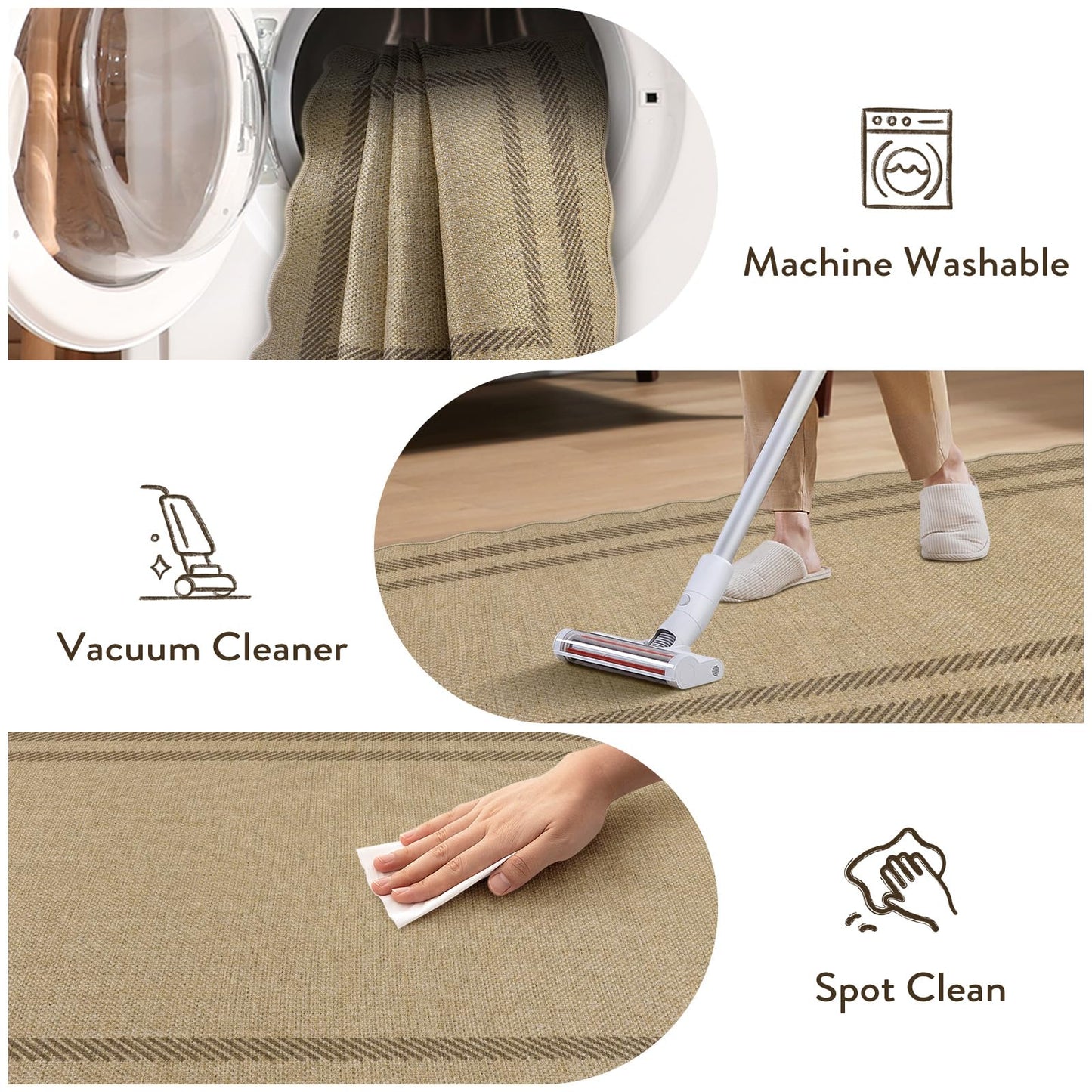 LIVEBOX Scalloped Easy Jute Kitchen Rug, 2x3 Front Door Mat Indoor Outdoor Small Entryway Rug, Washable Non Slip Farmhouse Area Rug, Tan Neutral Modern Carpet Outdoor Doormat for Porch Doorway Foyer