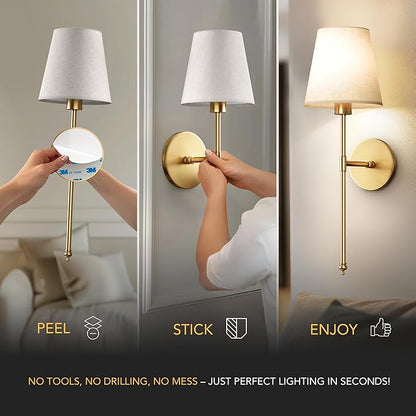 Set of 2 Wireless Wall - Stick-On or Screw Mount for Easy Installation, Rechargeable LED Bulbs, Remote Controlled, Adjustable Brightness, The Original Wireless Wall Lamps (Silver)