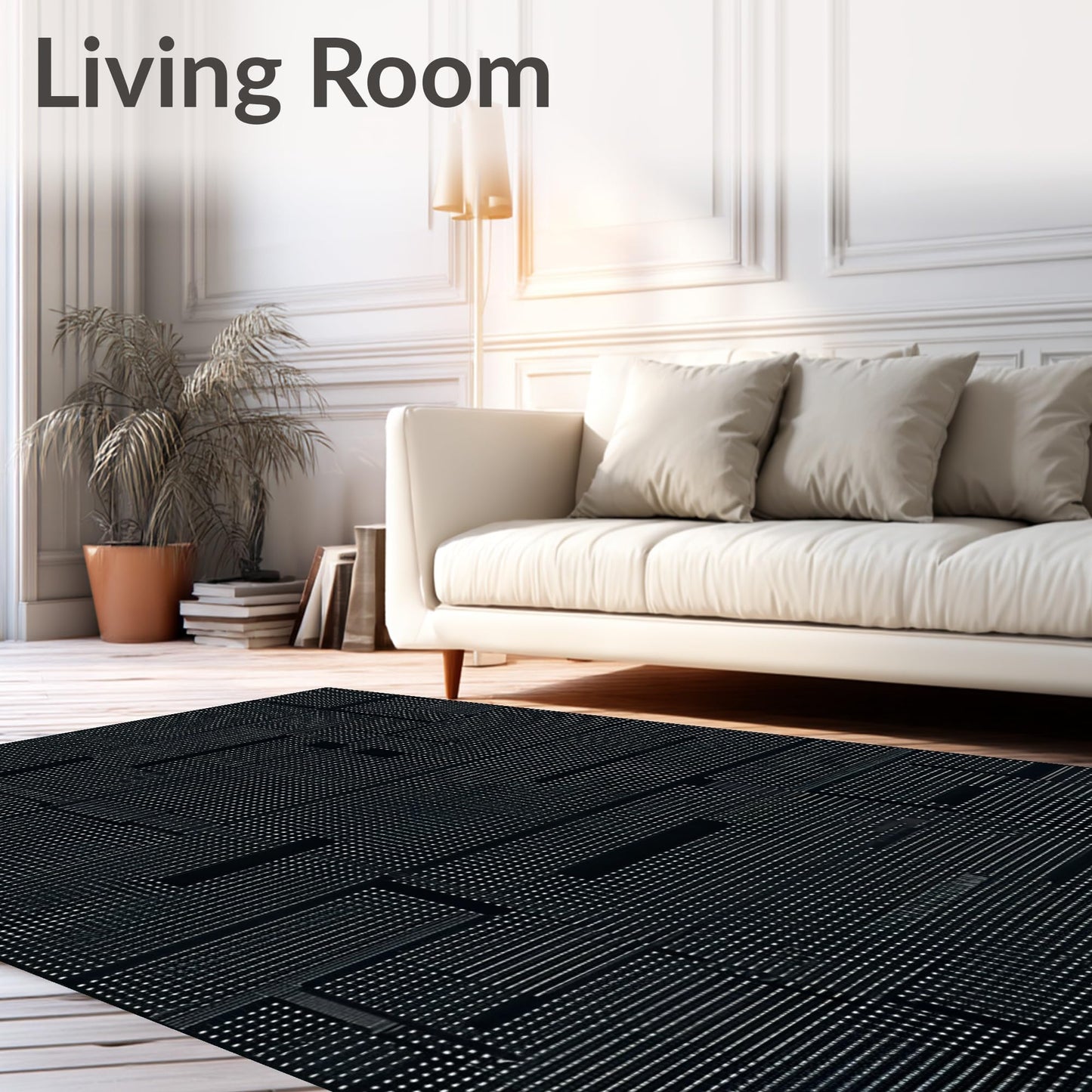 ODIKA Flatwoven High Traffic Area Rug 6x9, Pcs Interlocking Sound Absorbing for Music Studios, Non Slip, Stain Resistant, Washable Area Rugs for Living Room, Bedroom (Black, 6x9)