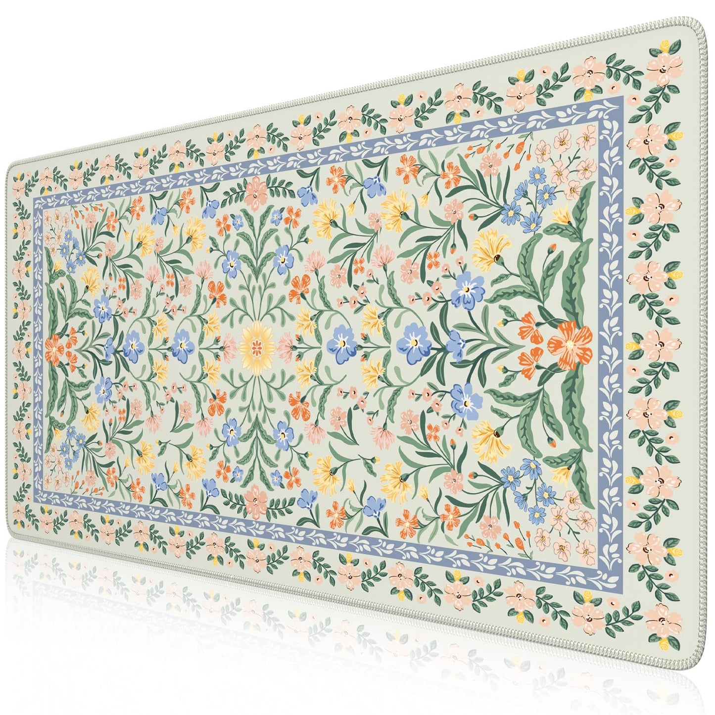 iCasso Desk Matt for Desktop, Desk Pad Mat, Green Floral Computer Mat for Keyboard and Mouse, XXL Large Mouse Pad, Anti-Slip Big Mousepad with Stitched Edges (Green)