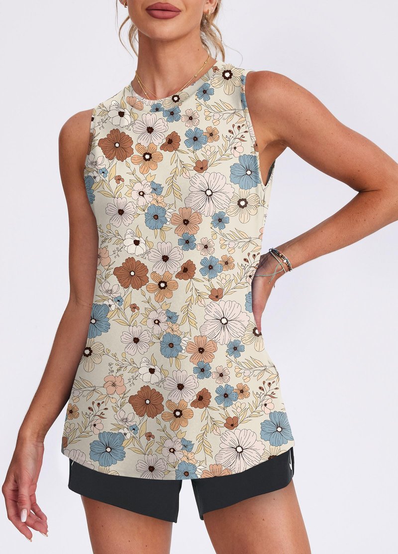 Womens Summer Tops Workout Tank Tops for Women Running Loose Fit Yoga Tops Active Floral Shirts S