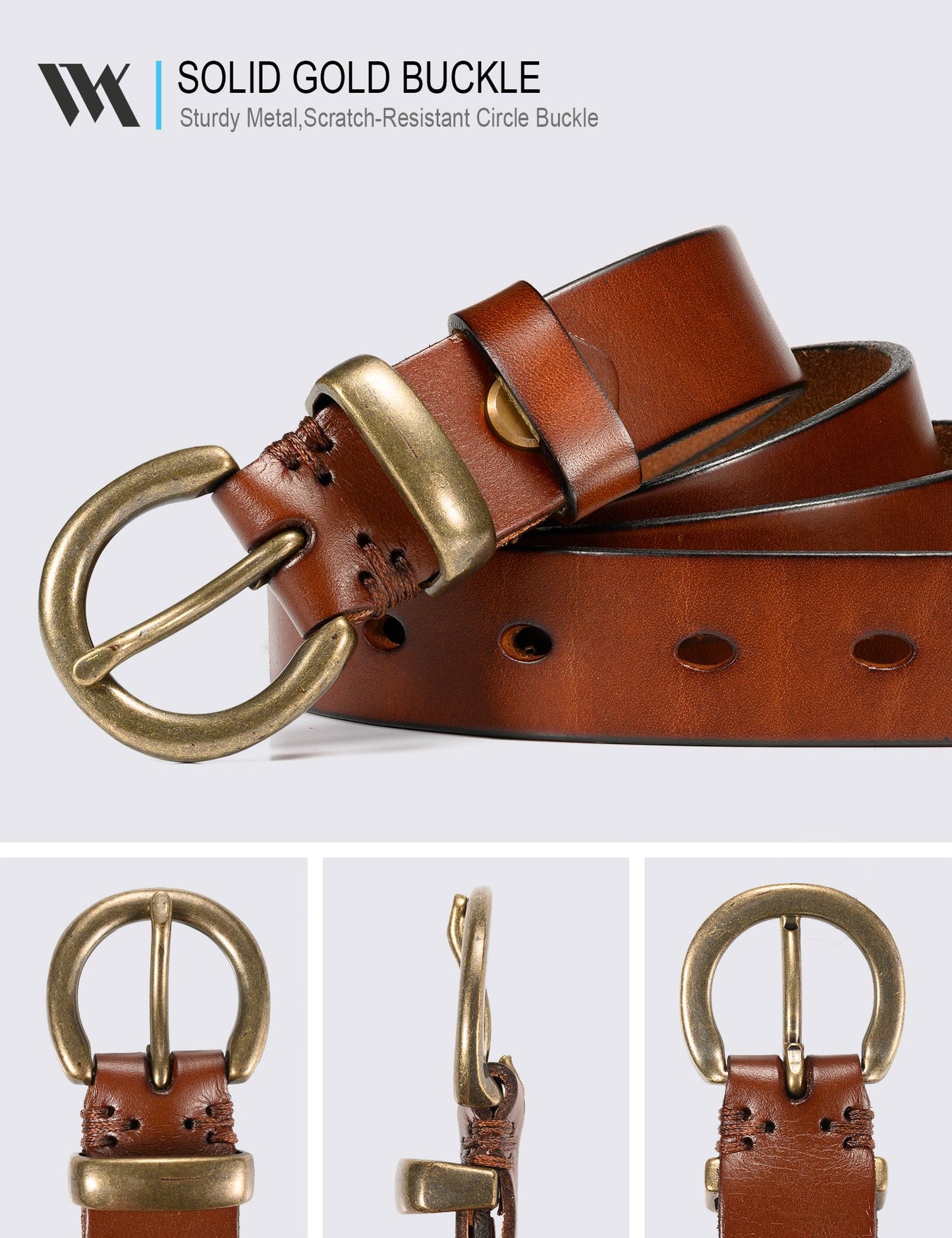WOLFANT Full Grain Leather Belt for Women,1.1" Ladies Casual leather Jean Belt with Vintage Circle buckle in Gift Box
