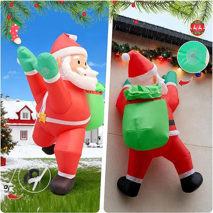4FT Christmas Inflatable Santa Claus Outdoor Decorations Built-in Bright LEDs, Xmas Santa Carrying Present Sack, for Window Wall Roof Yard Garden Lawn Home Party