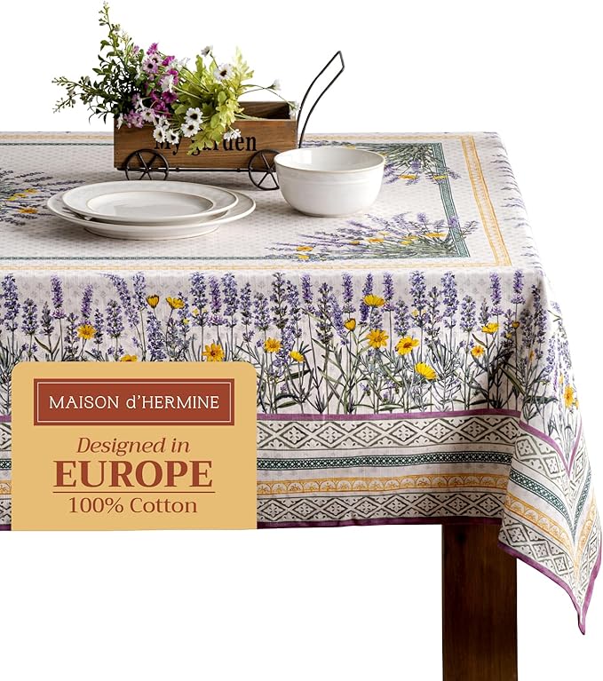 Maison d' Hermine Table Cloth Square Table 100% Cotton 54 x 54 Inches Tablecloth Reusable Decorative for Dining Room, Farmhouse, Home, Party, Festive & Wedding Spring Summer - Fanny Lavender