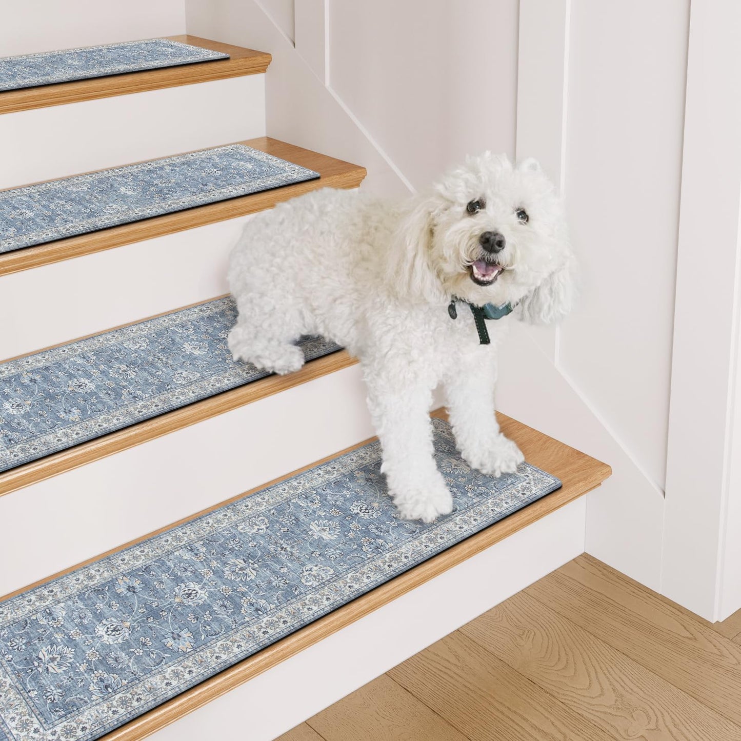 OJIA Stair Treads for Wooden Steps Indoor Washable Stair Carpet Non-Slip 15PCS 30"x8" Rubber Backing Stair Mats Stair Runners for Kids, Elders and Dogs, Staircase Step Treads Stair Covers