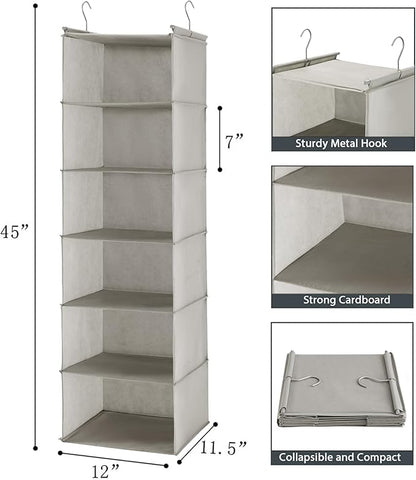 MAX Houser 6 Tier Shelf Hanging Closet Organizer, Closet Hanging Shelf