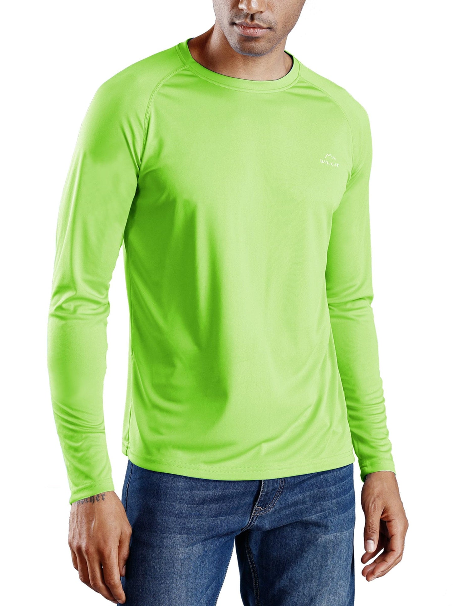 Willit Men's Rash Guard Swim Shirts UPF 50+ Long Sleeve Shirts Sun Protection SPF Hiking Fishing UV Shirt Fluorescent-Green XXL