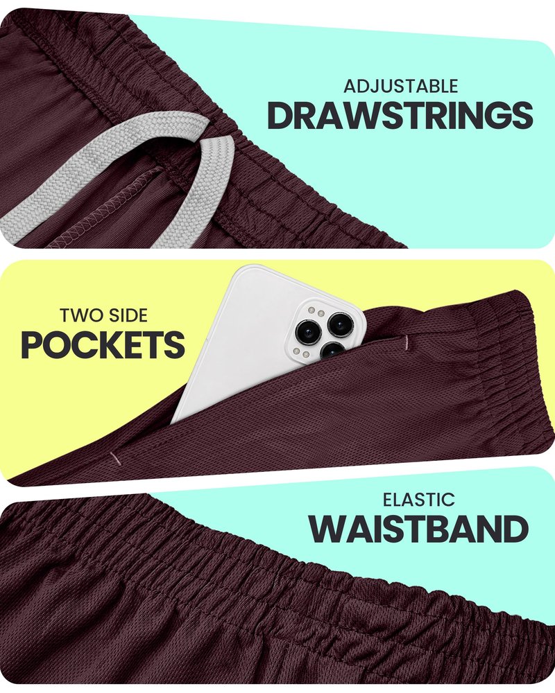 NY Threads Men's Athletic Shorts Quick Dry Loose-Fit Lightweight Running Workout Gym Shorts with Pockets, X-Large, Burgundy