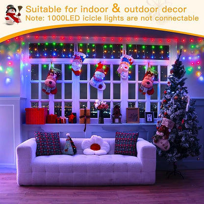 Ollny Icicle Lights for Outside 1000LED 82FT, Color Changing Christmas Light with Remote 11 Modes Timers Waterproof, Plug in Dimmable Hanging Lights for Outdoor Indoor House Roof Holiday