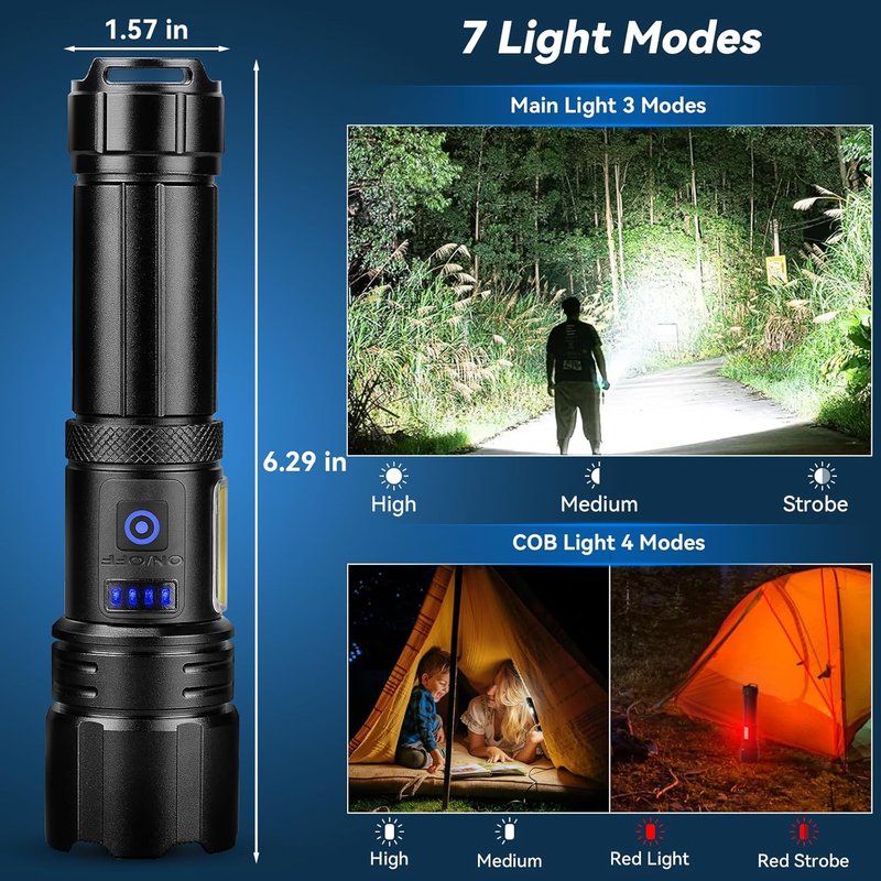 Rechargeable LED Flashlight - 99,000 LM Super Bright High Lumens | Waterproof Handheld Flashlights (2 Pack)