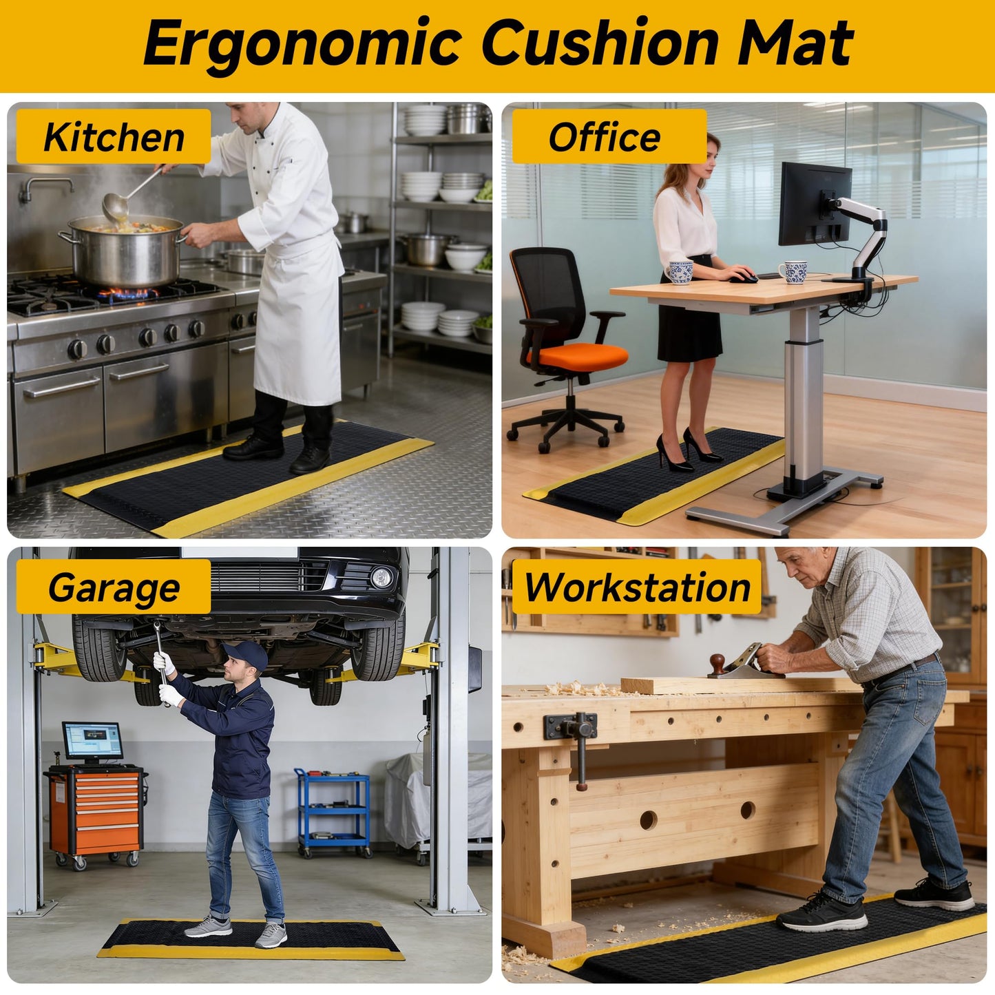 tonchean Industrial Anti Fatigue Mat 20" x 60" Heavy Duty Ergonomic Standing Floor Mat for Workshop, Non-Slip Anti-Fatigue Standing Floor Mat for Work, Shop, 1PC