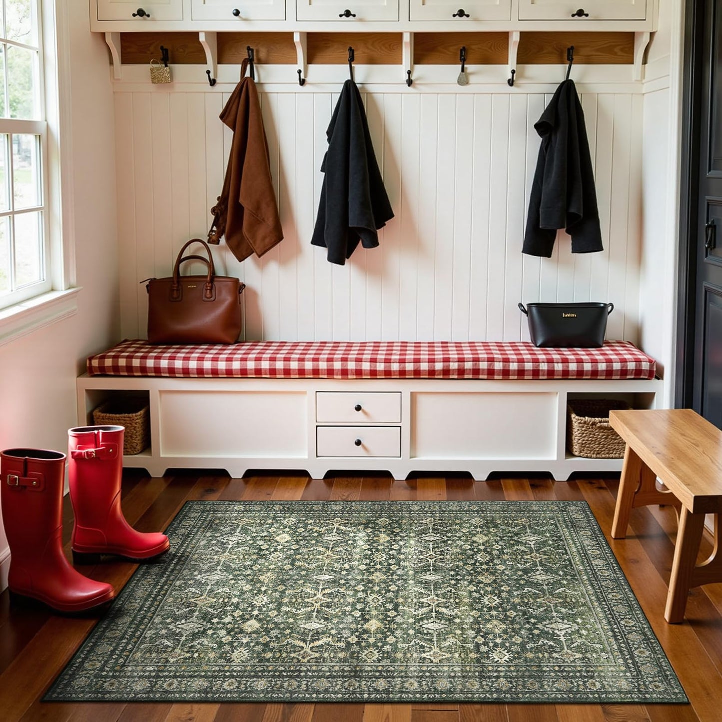 Lofus 3x5 Area Rug for Entryway, Green Non Slip Area Rugs for Kitchen, Washablee Soft Rugs for Bedroom, Living Room, Tool Room Nursery Kids Room Decor