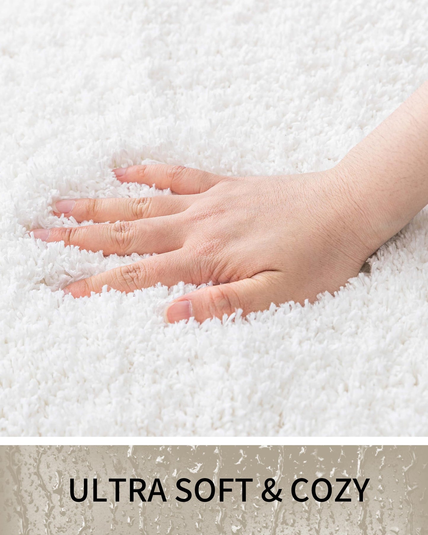 Ruggnovea Bathroom Rugs Non Slip Washable 36x24, Ultra Thick Soft Microfiber Absorbent Bath Mats, High Density Foam Latex Non Slip Backing Bath Rugs, Fluffy Floor Carpet for Tub&Shower, White