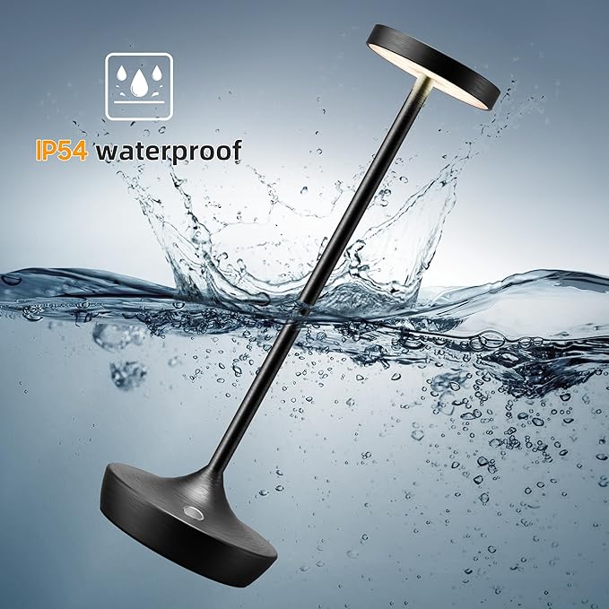 Cordless Table Lamp Rechargeable - 6000mAh LED Battery Operated Table Light - Portable Touch Dimmable Outdoor Waterproof Table Lamps for Patio Restaurant Dining (Black)