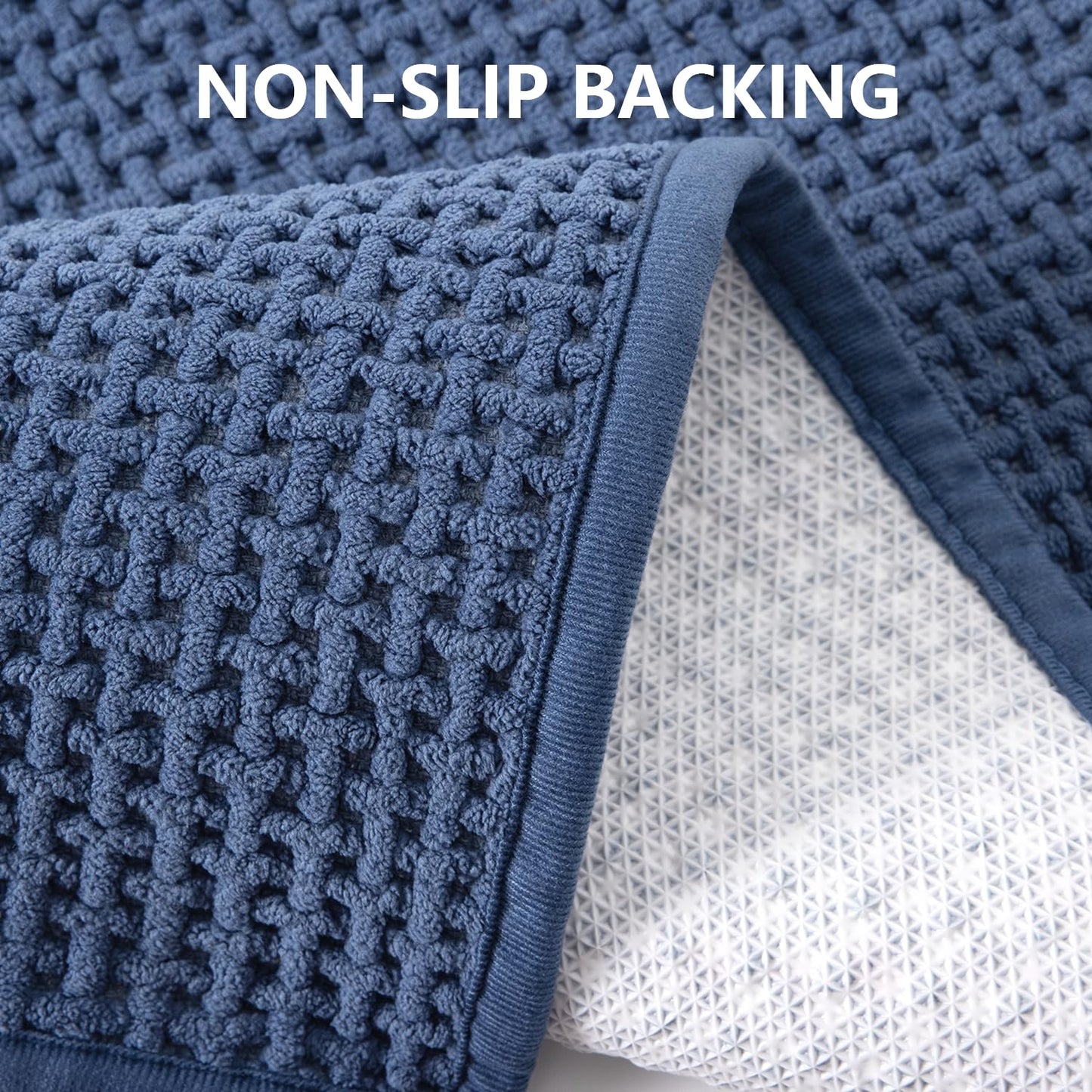 HRILO Bathroom Rugs Non Slip Washable, Super Absorbent Thin Bath Mat for Small Quick Dry Low Pile Bathroom Rug, (Navy Blue, 36″x24″)