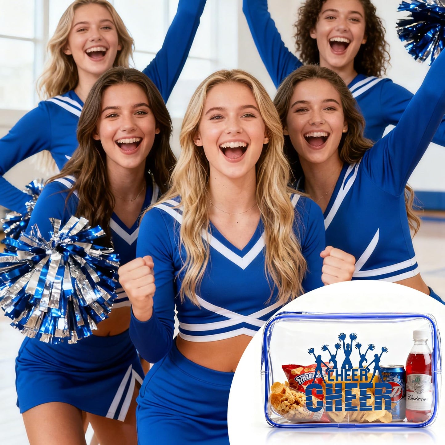 20 Pcs Cheer Goodie Bags Cheer Snack Bags for Team 7 X 5 '' Pvc Cheerleader Gifts Bulk Waterproof Portable Cheerleader Tote Cheerleading Travel Duffel Packet for Teammate Party Party Supplly(Blue)