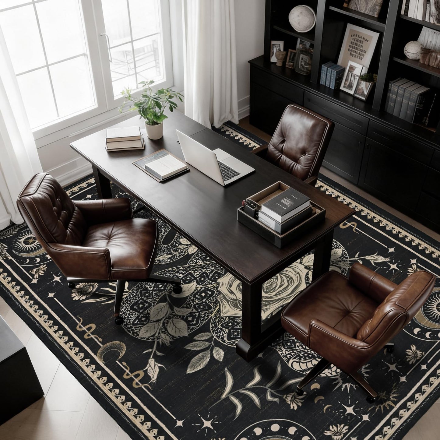 Yinhua Snake Living Room Rug 5x7 Rug Washable Gothic Rugs Non Slip, Soft Area Rugs Low Pile, Faux Wool Goth Carpet for Living Room, Bedroom, Dining Room, Black