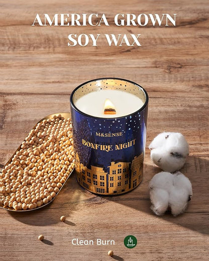 M&SENSE Bonfire Night Large Christmas Candles, 18oz 100 Hours Burn Soy Wax Non Toxic Holiday Candle for Home Scented, Winter Aromatherapy Gifts for Women Men, Cozy Christmas Decor