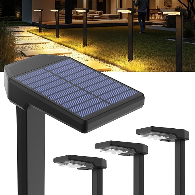 Solar Lights Outdoor, 4Pack Smart Pathway Lights with Color Changing &Sync, 9Modes (Warm/Cool White,RGB) for Driveway,Walkway,Garden,Yard,Fence,Patio,Lawn,Step Waterproof