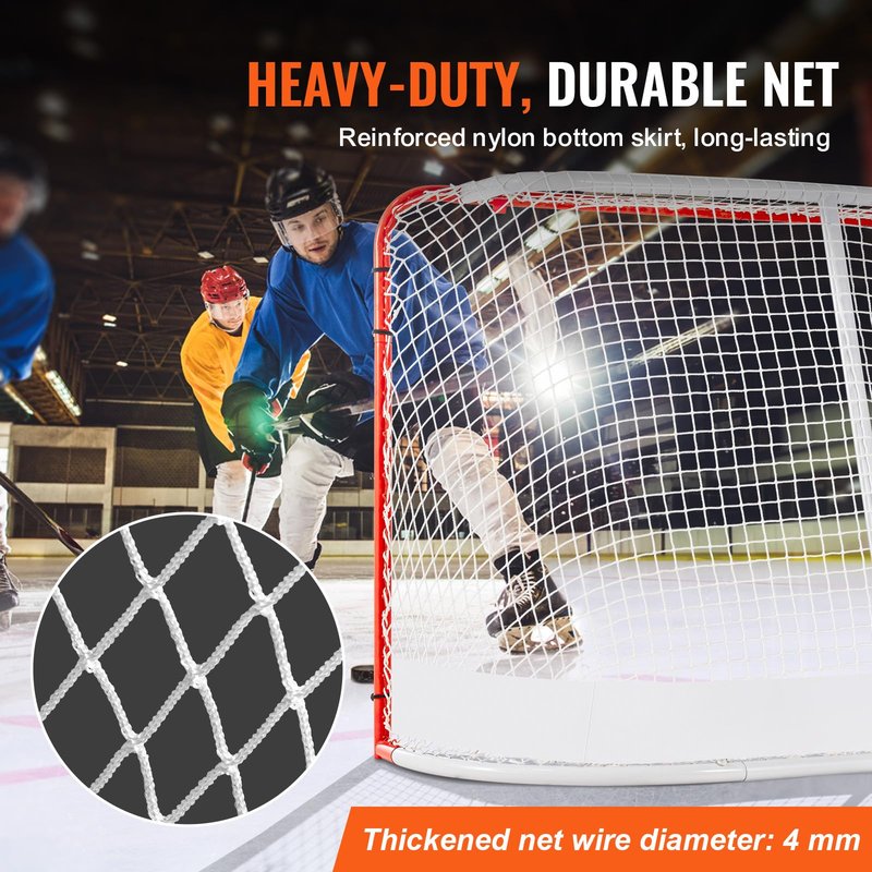 VEVOR Street Hockey Net, Indoor Outdoor Steel Hockey Goal, Official Regulation Pro Hockey Training Goal Set, Portable Hockey Goal with Net, Easy Assemble, 72" x 48", White/Red