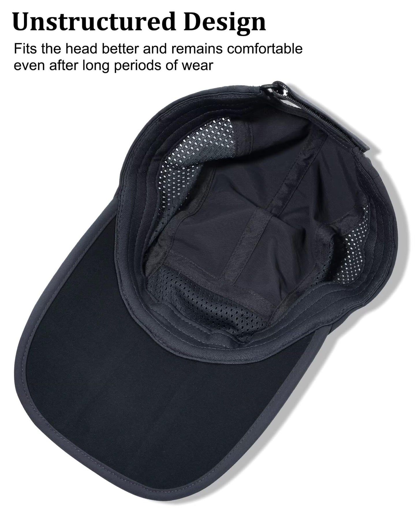 GADIEMKENSD UPF 50+ Foldable Baseball Cap with Long Brim, Cooling Running Hat Quick Drying Breathable Mesh, Water-Repellent, Suitable for Golf Tennis Sports Travel Dark Grey