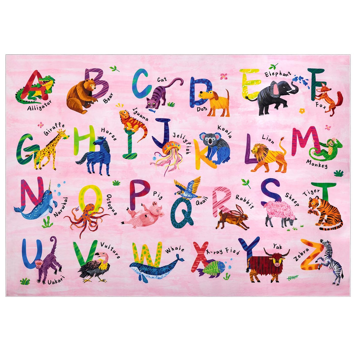 Rogara 5x7 ABC Classroom Rug for Kids Playroom, Alphabet Rug with 26 Animals, Non-Slip Washable Kids Carpet, Educational Preschool Play Mat for Daycare, Nursery, Toddler Bedroom
