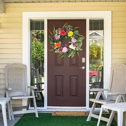 Wreaths for Front Door, 24 Inch Spring Fall Wreath with Vibrant Flowers and Greenery, Artificial Autumn Wreath for All Seasons Farmhouse Outdoor Indoors Holiday