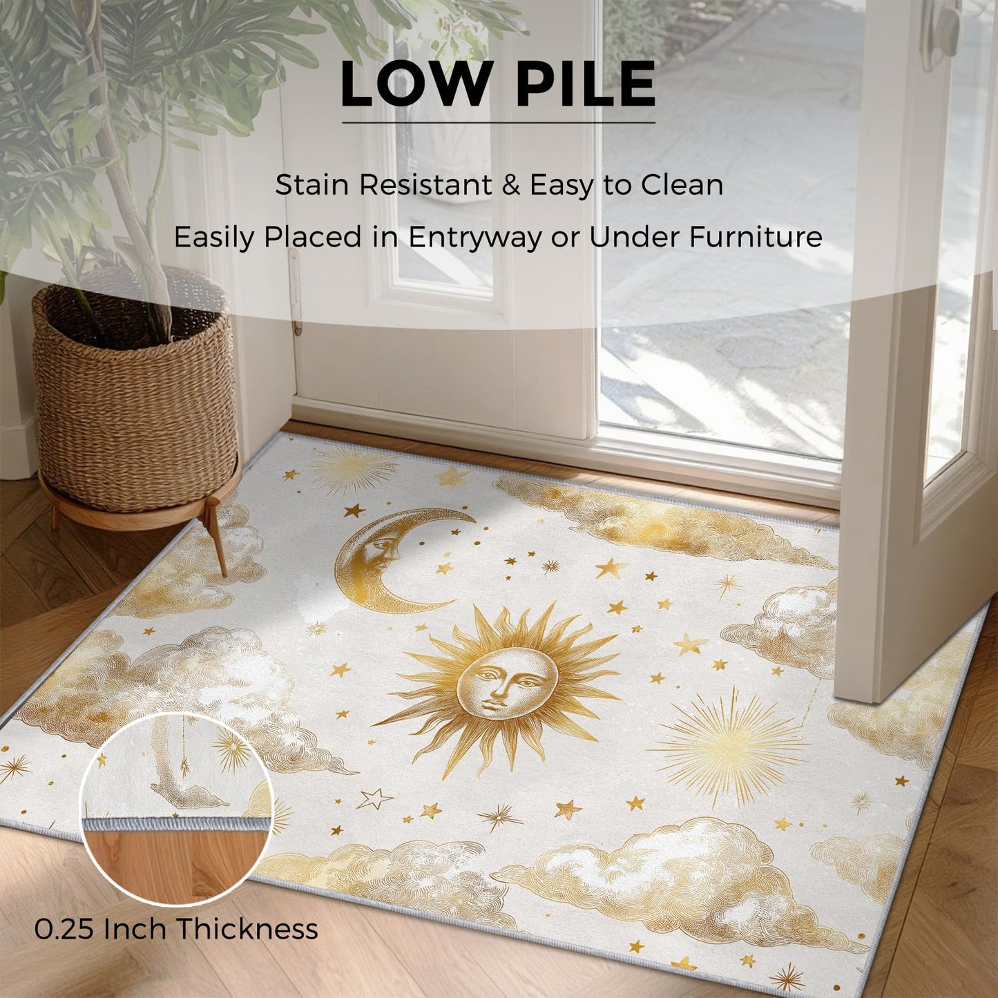 Celestial Rugs for Bedroom Decor, 8x10 ft, Mystical Astrology Clouds Stars Area Rugs for Living Room, Soft Non Slip Washable Witchy Sun and Moon Carpet Home Decorations ftx-1