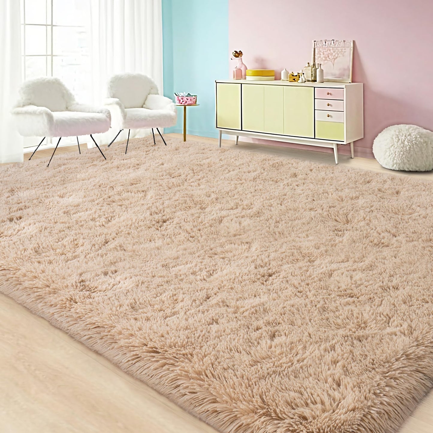Lairep Large Area Rugs for Living Room Bedroom, 4x6 Feet Beige Fluffy Shag Rugs, Ultra Soft Shaggy Plush Fuzzy Modern Indoor Throw Floor Carpet for Kids Girls Boys Dorm Nursery Home Decor Aesthetic