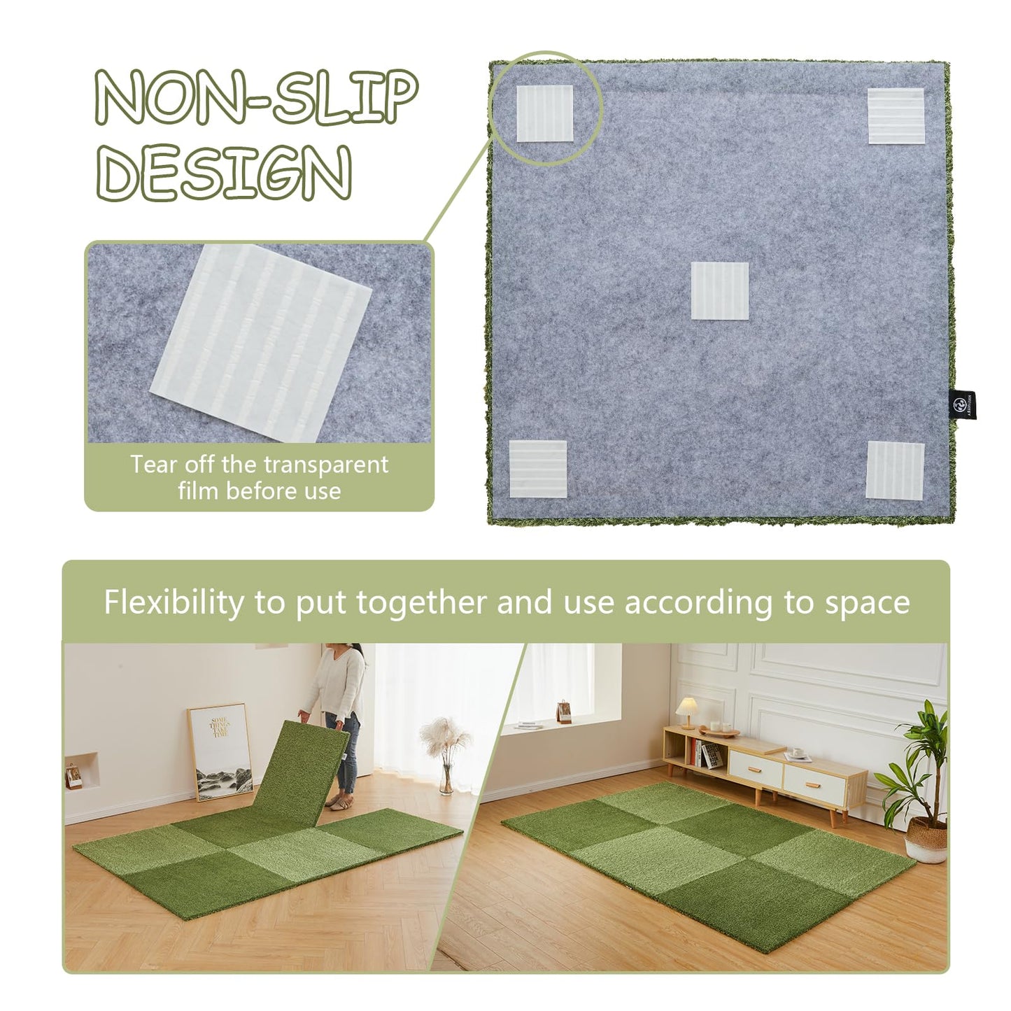 HAGiHARA Japanese Tatami Mat, Patchwork Tatami Floor Mats,64" x 64" Foldable Square with Extra Long Pile, Fluffy Plush Anti Slip for Living Room, Bedroom,Baby Room(4 Pieces)