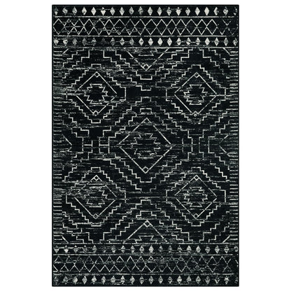 Wonnitar Moroccan Washable Rug 4x6, Black Boho Living Room Area Rug, Non-Slip Farmhouse Bedroom Carpet Dorm Room Throw Rug, Low Pile Soft Accent Mat for Kitchen Entry Office (Black,4'x6')