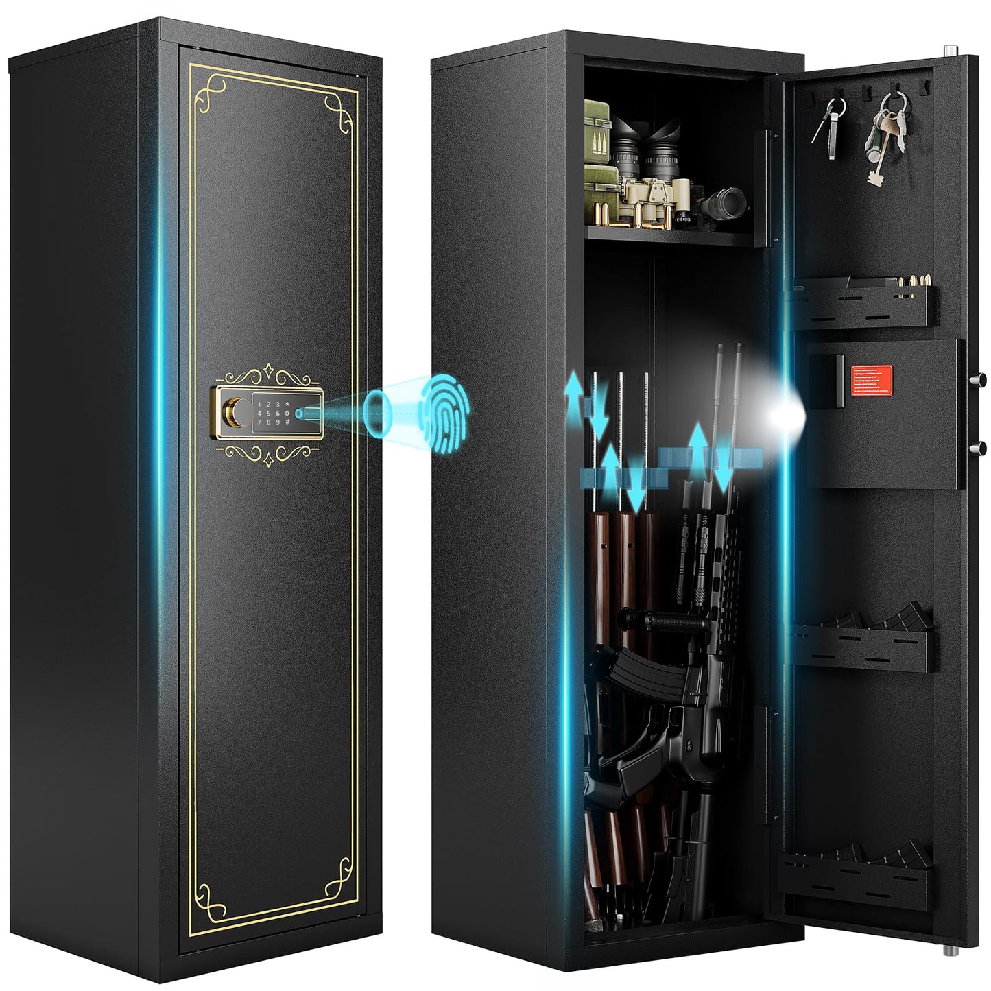 KAER Gun Safe, 16 Gun Safe for Rifles and Pistols, Large Capacity Biometric Rifle Safe, Gun Cabinet, Gun Locker for Home with Removable Shelf, Secure Storage for Shotguns & Firearms with Optics