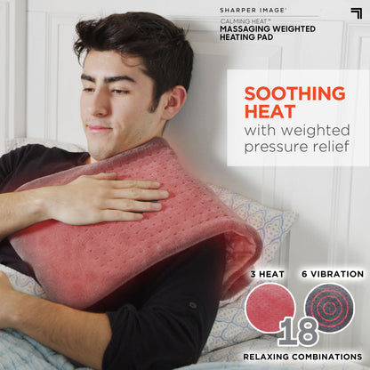 Calming Heat Massaging Weighted Heating Pad by Sharper Image- Electric Heating Pad with Massaging Vibrations, Auto-Off,12 Settings- 3 Heat, 9 Massage- 27 Relaxing Combinations, 12” x 24”, 4lbs