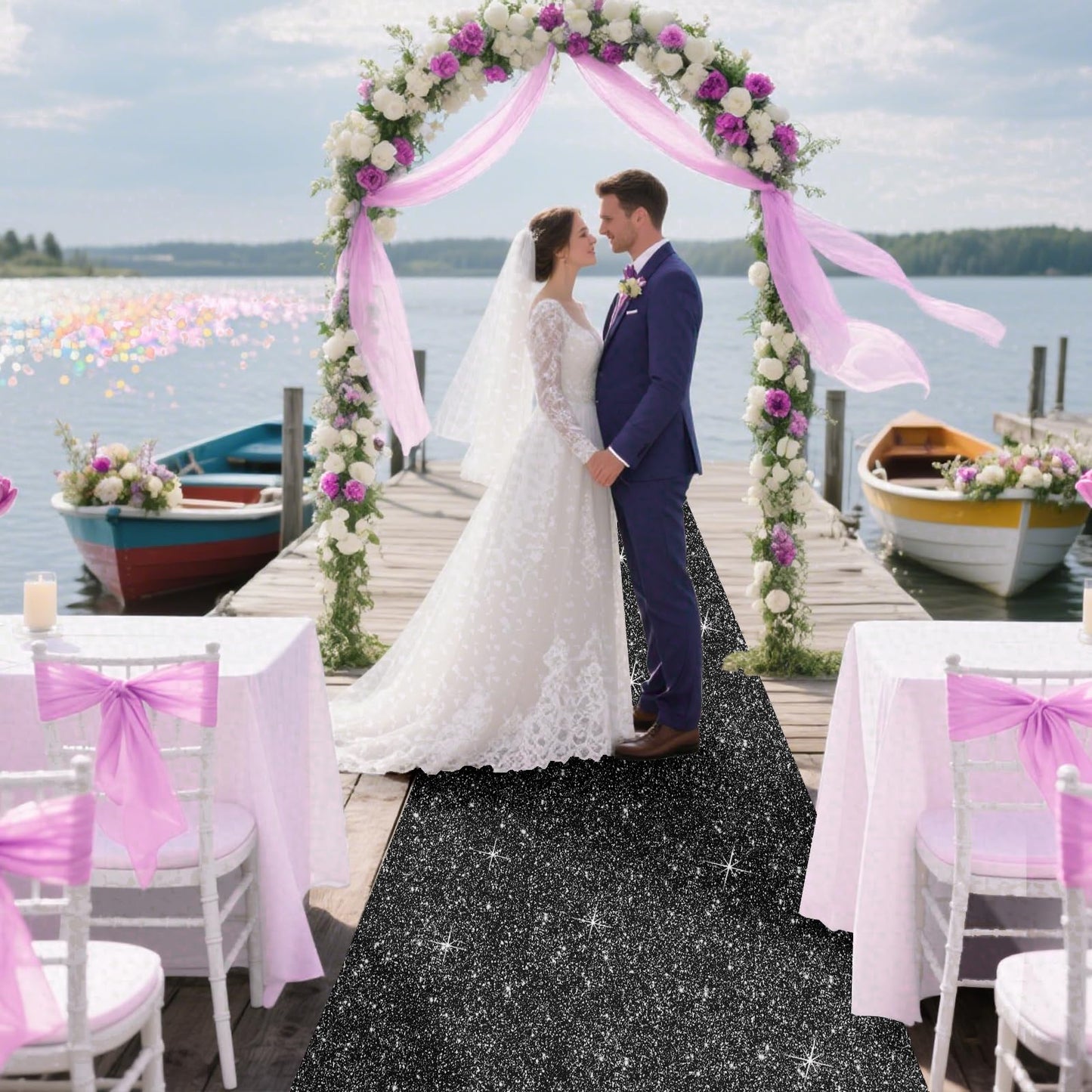 Glitter Carpet Runner for Party -200 GSM Thickness Non-Woven Fabric Runner Rug with Adhesive Tape, Hollywood Carpet for Event, Aisle Runner for Wedding Ceremony (Glitter Black, 2.6FTx15FT)