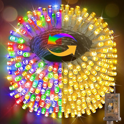 Hezbjiti 403FT 1000LED Color Changing Christmas Lights Outdoor, 11 Modes String Lights IP44 Waterproof Fairy Lights for Party Wedding Tree Decorations (Multicolor to Warm White, Clear Wire)