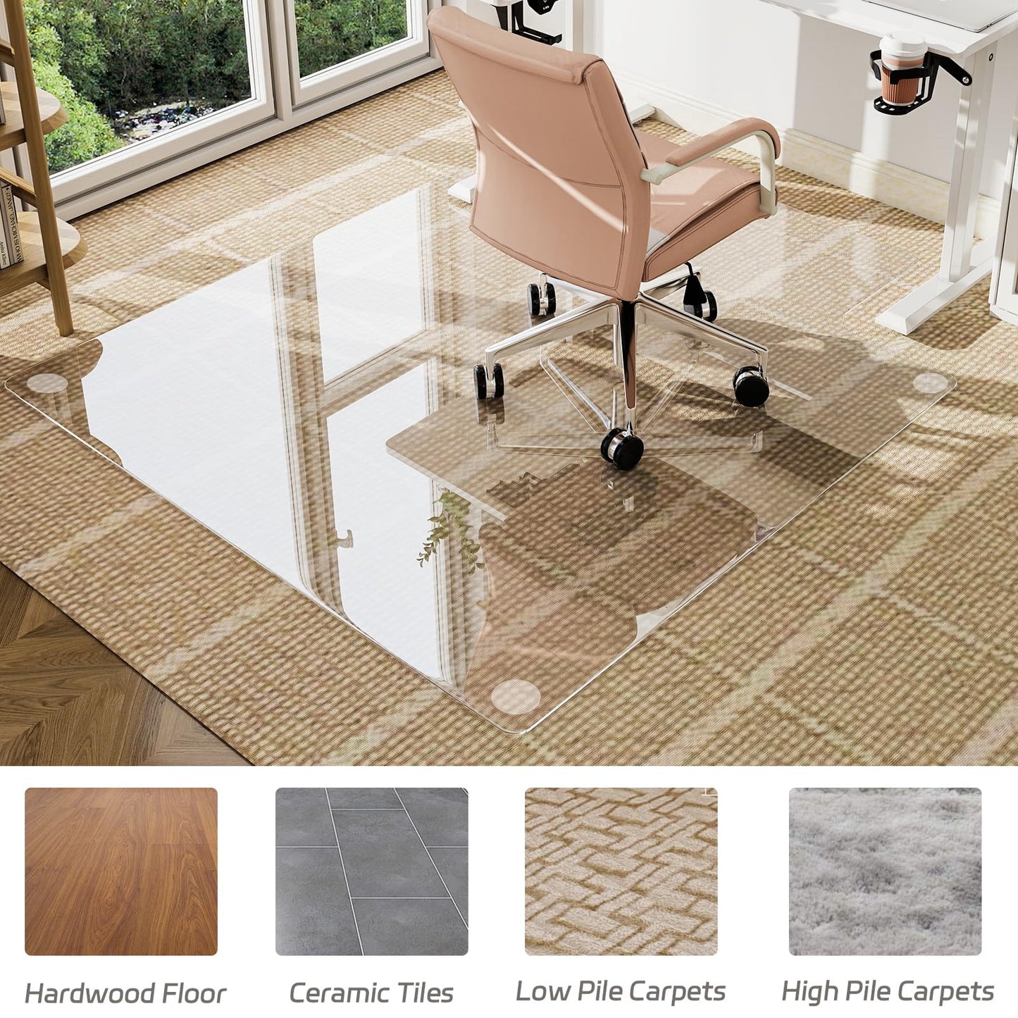 GLSLAND Irregular Tempered Glass Floor Mat - 36" x 48" Office Chair Mat for Carpet Clear Duty Hard Rolling Glass Mat 1/5" Thick for Hardwood Floor/Carpeted Floors, Clear