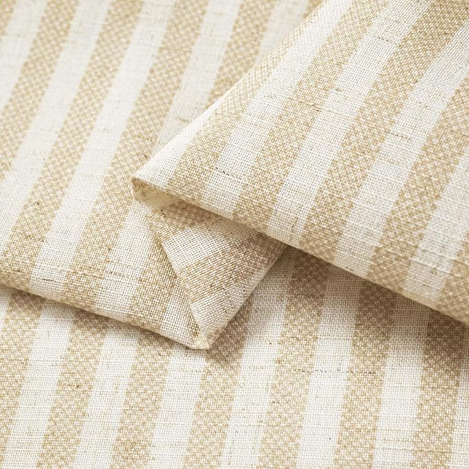 jinchan Tab Top Linen Kitchen Curtains 24 Inches Striped Tier Curtains Farmhouse Modern Cafe Style Small Window Treatments Airy Light Filtering Rod Pocket for Living Room Bathroom 2 Panels Beige