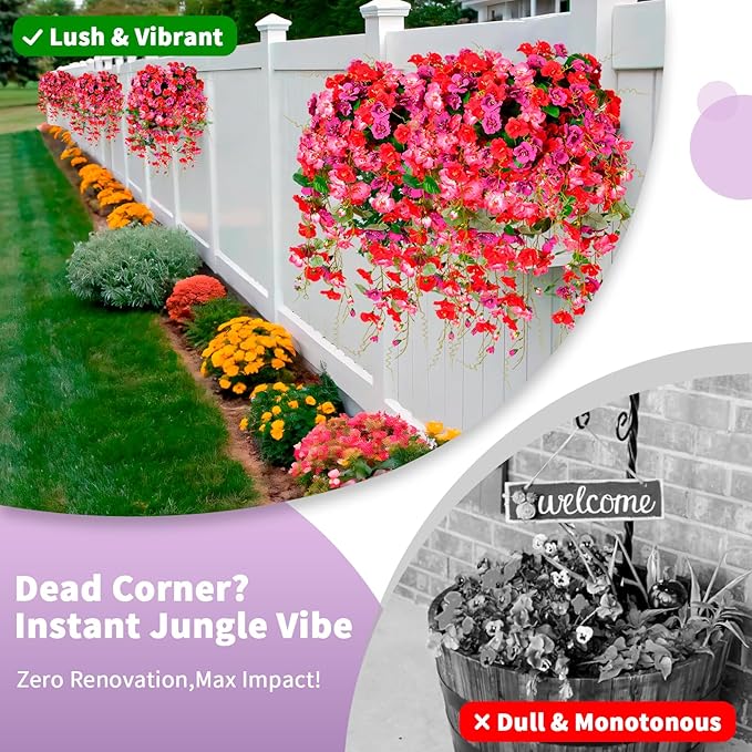 Artificial Flowers for Outdoors 2 Pack Fake Hanging Plants with Faux Hibiscus Flowers Summer Fall Decor UV Resistant Silk Leaves for Indoor Outdoor Front Door Porch Patio Planter Decor