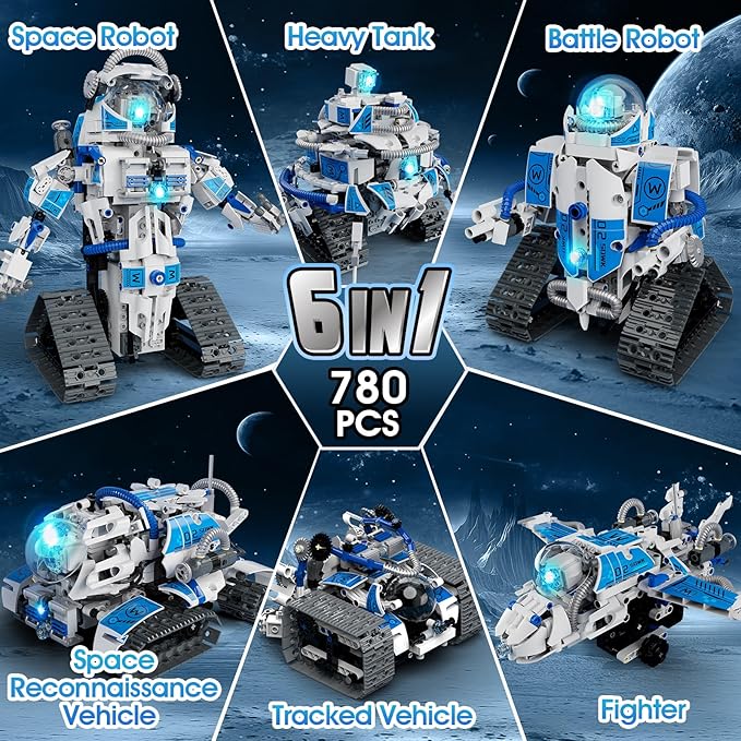 6 in 1 STEM Robot Building Kit 780 PCS APP &amp Remote Control Space Robot Toys for Kids Age 8-14+ Engineering Technic Coding Robotic Kit Educational Science Set Birthday Gift for Boys Girls