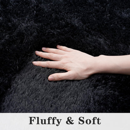 Dssimo Super Fluffy Black 8x10 Area Rugs for Living Room, Modern Large Shag Rug for Bedroom, Non-Slip Plush Shaggy Thick Black Carpet for Nursery Kids Room Boys Girls Dorm Indoor Home Office Decor