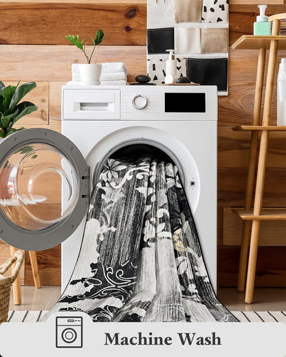 Washable Abstract Rug, 5x7 Black Floral Area Rugs with Non-Slip Rubber Backed for Bedroom, Low Pile Modern Throw Carpet Kitchen Living Room Decor