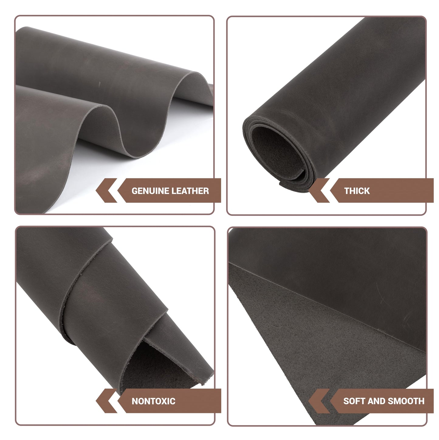 Shkira 12''X24'' Genuine Light Gray Leather Sheets for Crafts - Square - 2.0MM Thick Genuine - Thick Cowhide Pieces Square - Leather Sheet for Arts
