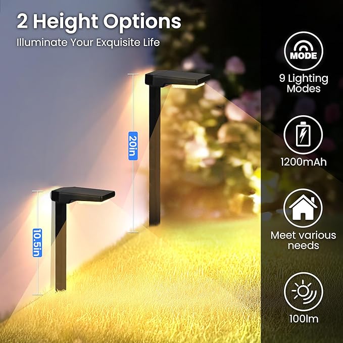 Solar Lights Outdoor, 4Pack Smart Pathway Lights with Color Changing &Sync, 9Modes (Warm/Cool White,RGB) for Driveway,Walkway,Garden,Yard,Fence,Patio,Lawn,Step Waterproof