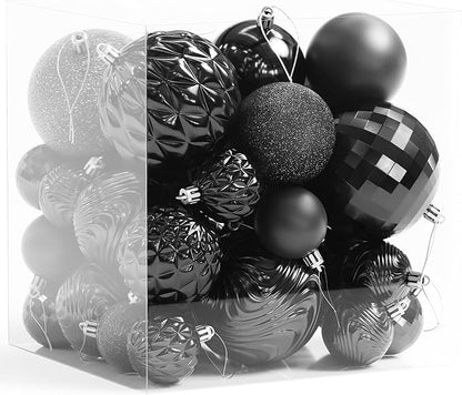 Annecy Christmas Tree Ornaments - 36 PCS Shatterproof Christmas Ball Ornaments Set for Holiday, Wreath & Party Decorations (Multi-Size, Black)