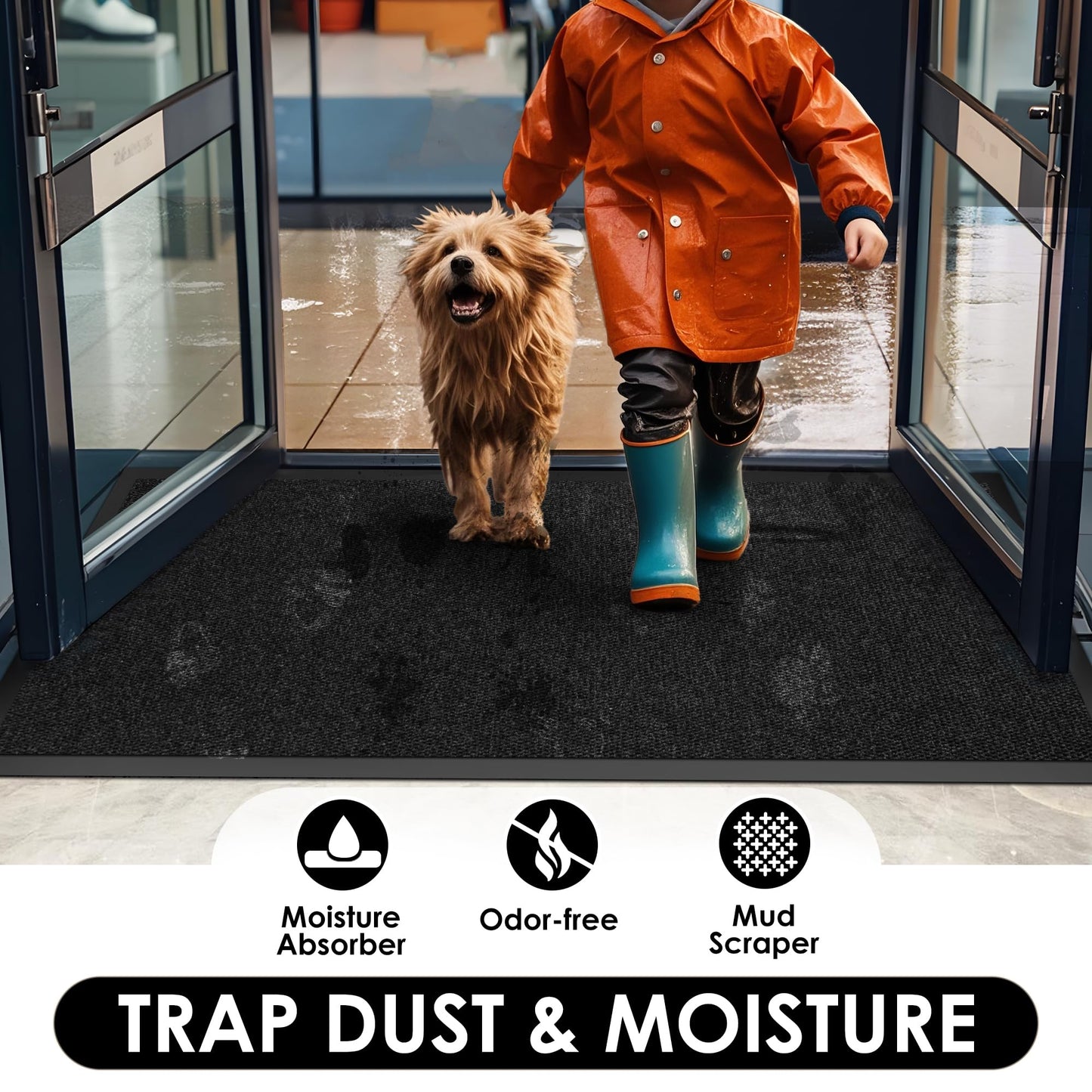 3′ x 5′ Front Doormat Indoor Outdoor Entrance, Commercial Door Mat Heavy Duty Trap Dirt and Moisture Entryway Floor mat, Custom Size Non Slip Rubber Backing Welcome Mat for High Traffic Area