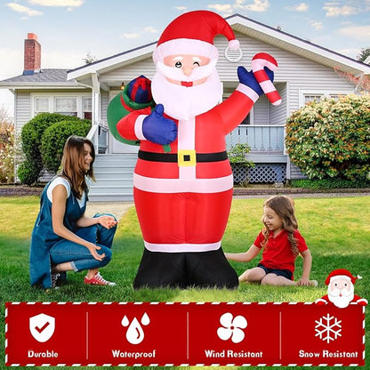 FRAMICS 8 FT Christmas Inflatable Santa Claus with Gift - Outdoor Decoration with LED Lights for Holiday Garden Lawn Party