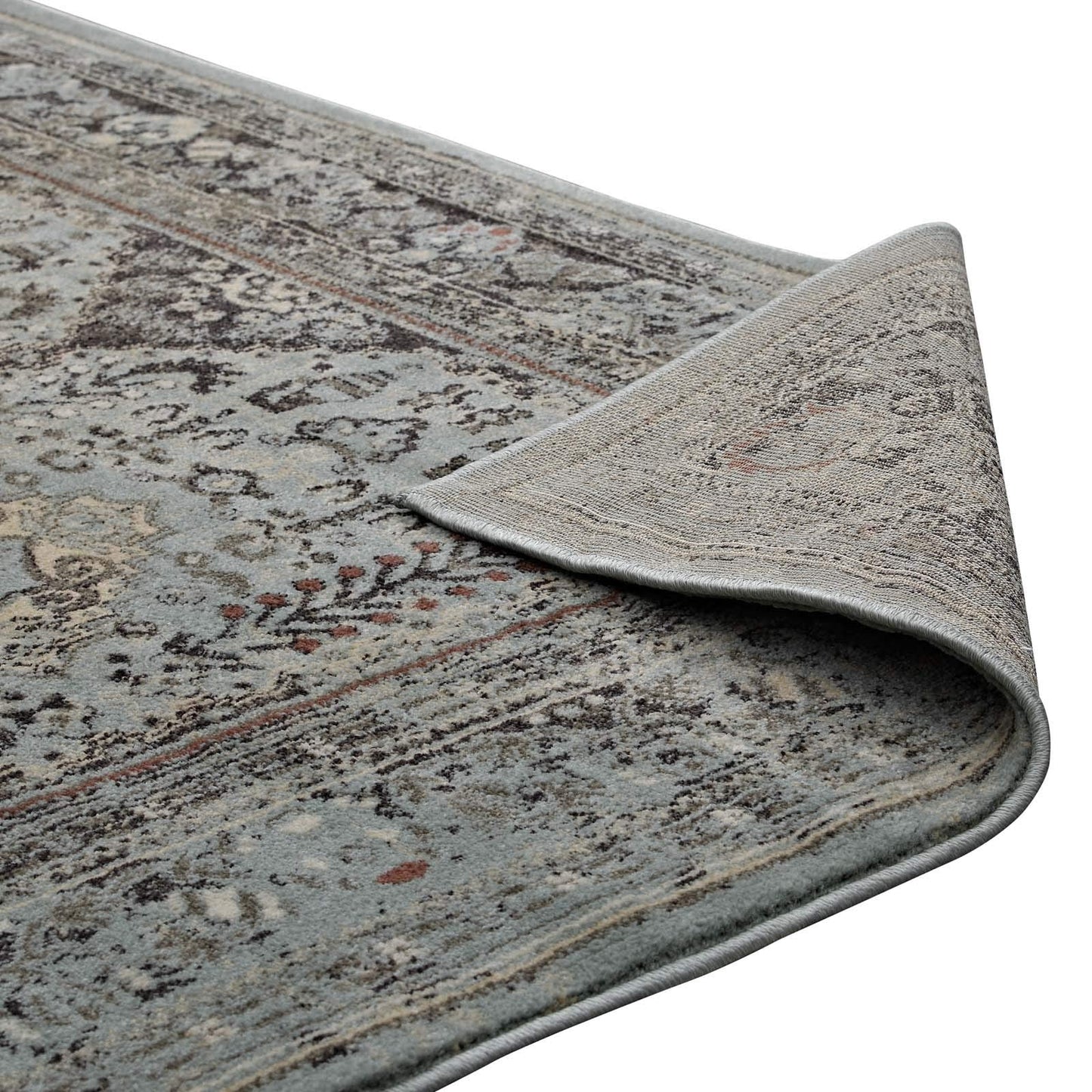 Modway Enye Distressed Vintage Floral Lattice 8x10 Area Rug in Brown and Silver Blue