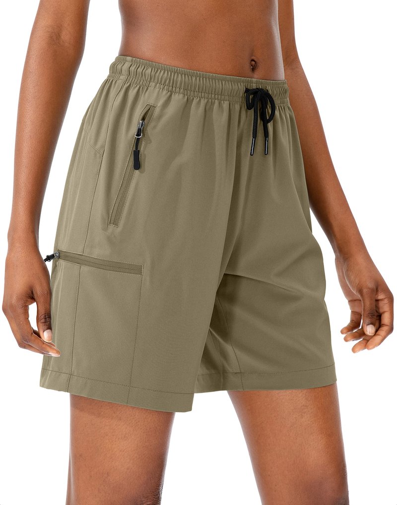 SANTINY Women's 5''/ 7''/9'' Hiking Cargo Shorts Quick Dry Lightweight Summer Shorts for Women Athletic Golf Zipper Pockets(Dusty Khaki_XL)