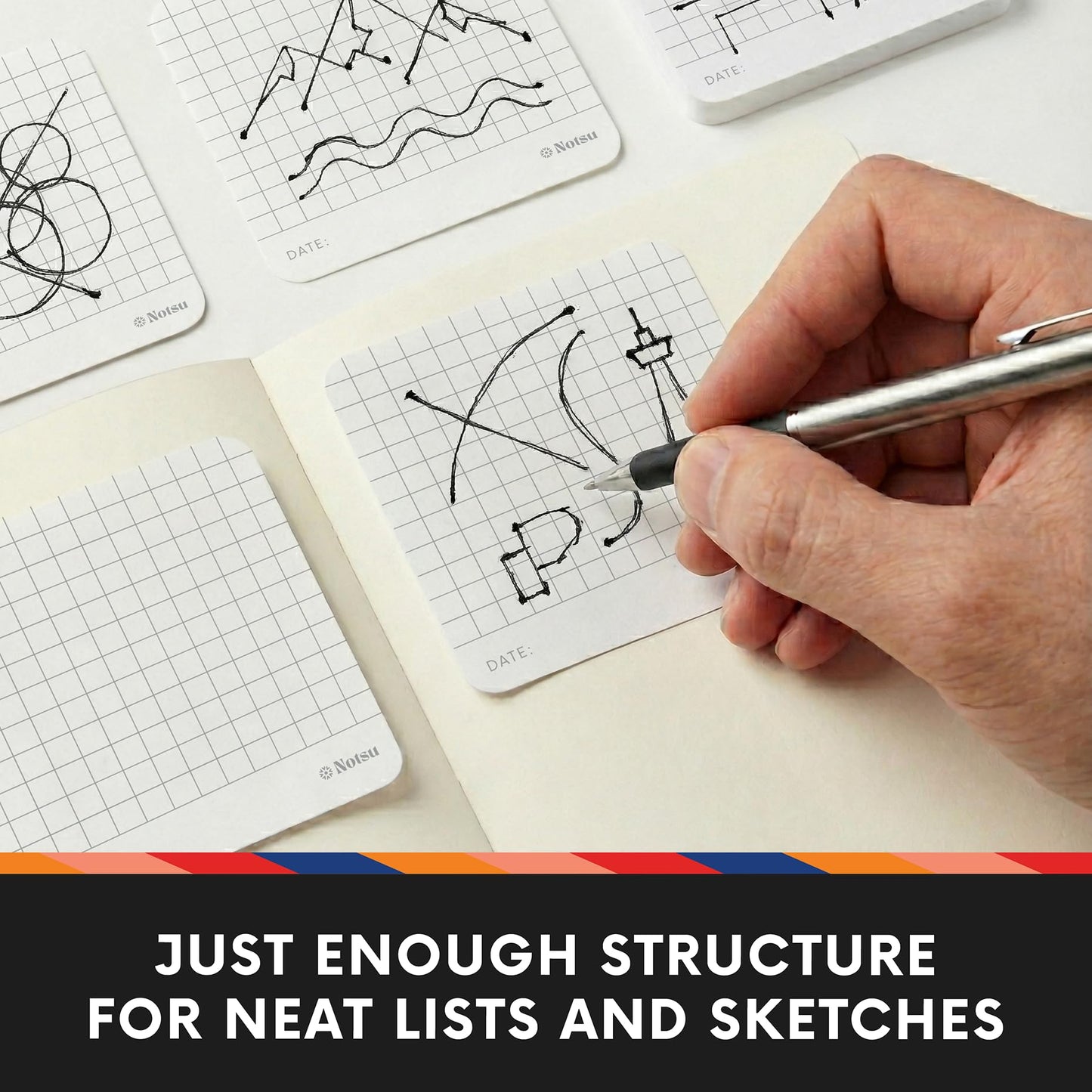 Notsu Graph Grid Sticky Notes 4pk | Premium Thick Paper 120g | Graphing Memo Pads with Date, 3" x 3"